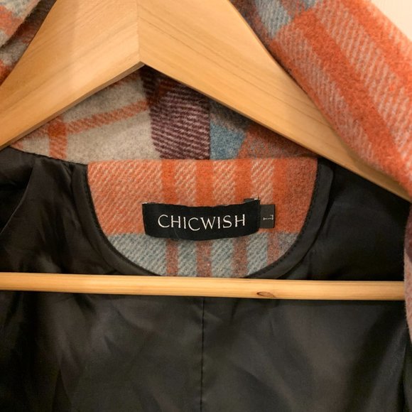 ChicWish PLAID PATTERN RABATO COAT IN CORAL - Picture 5 of 8